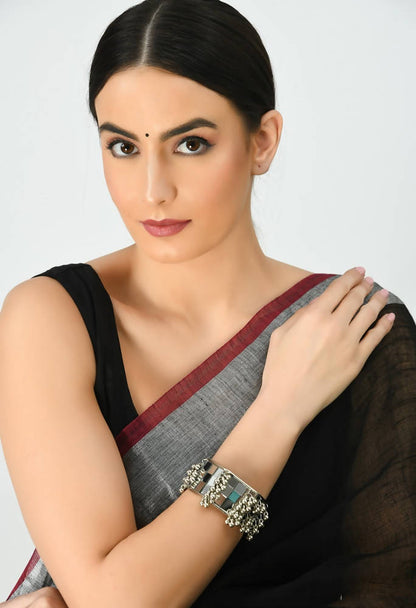 Mominos Fashion Kamal Johar Mirror Oxidised Silver Bangles Set