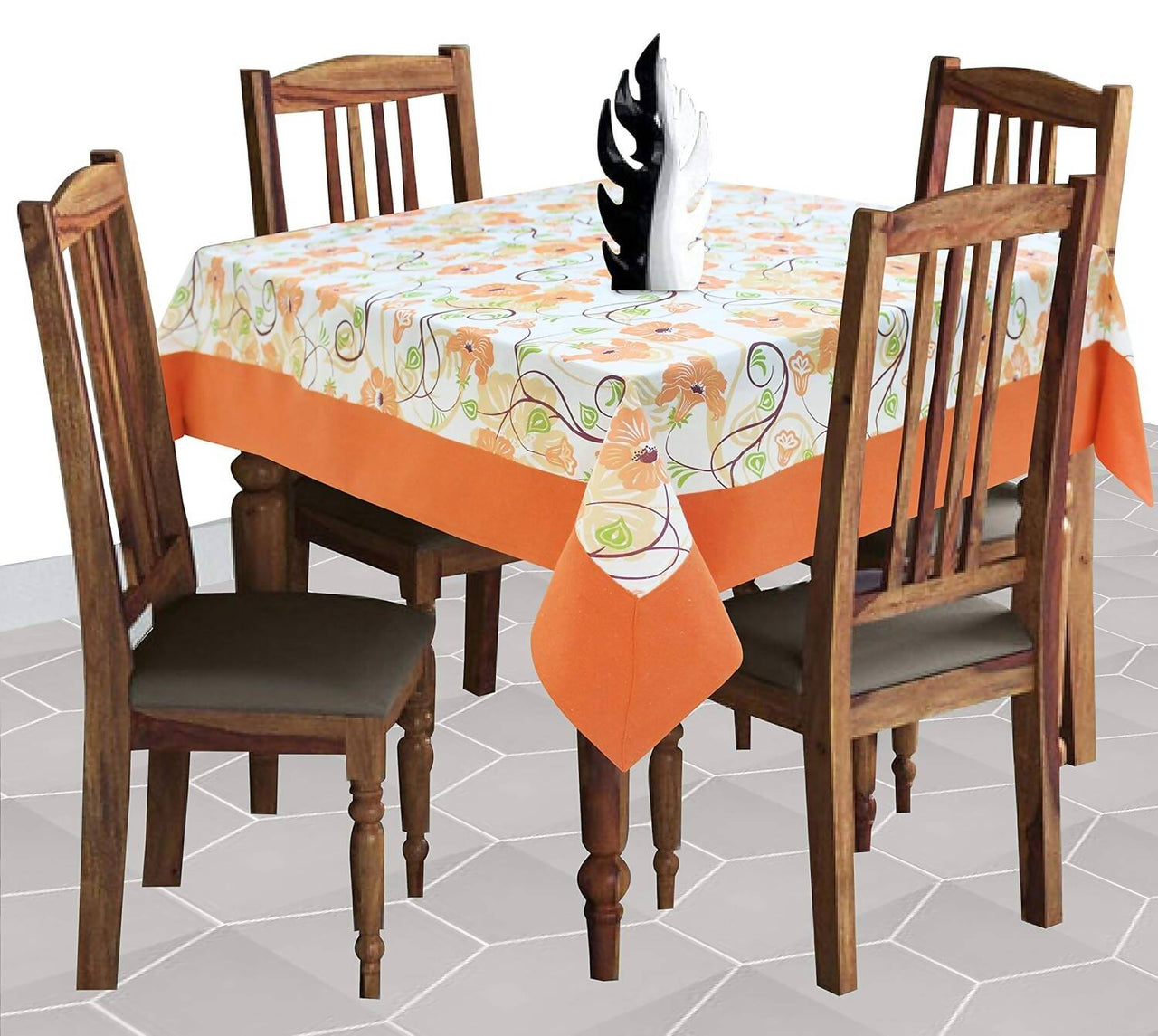 Airwill Cotton Floral Pattern 4 Seater Table Cloth - Orange - Distacart