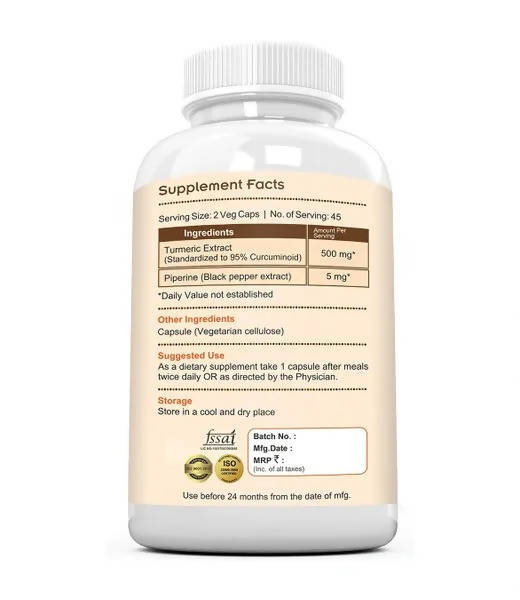Ramini Bio Nutrition Curcumin Piperine 500mg Veg Capsules - Distacart