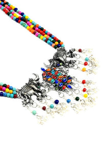Thumbnail for Tehzeeb Creations Multi Colour Oxidised Necklace And Earrings With Elephant Design