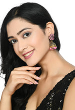 Thumbnail for Mominos Fashion Johar Kamal Beautiful Kundan Work Jhumka With Baby Pink Beads - Distacart