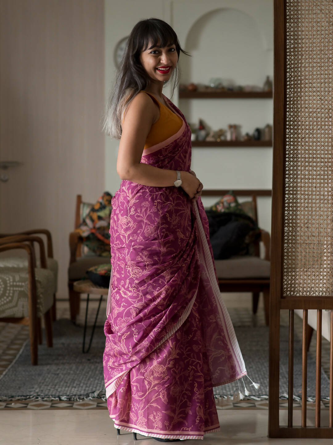 Suta Magenta Floral Pure Cotton Saree - Distacart