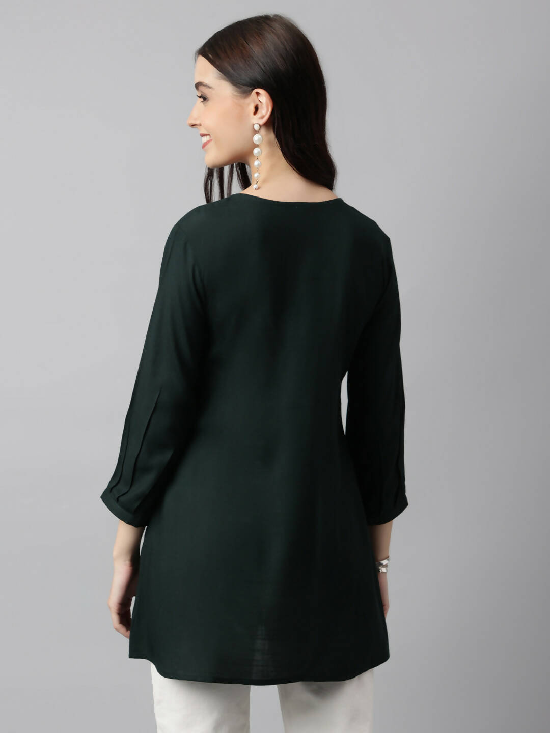 Green Rayon Yoke Embroidered A-line Top - Tarini - Distacart