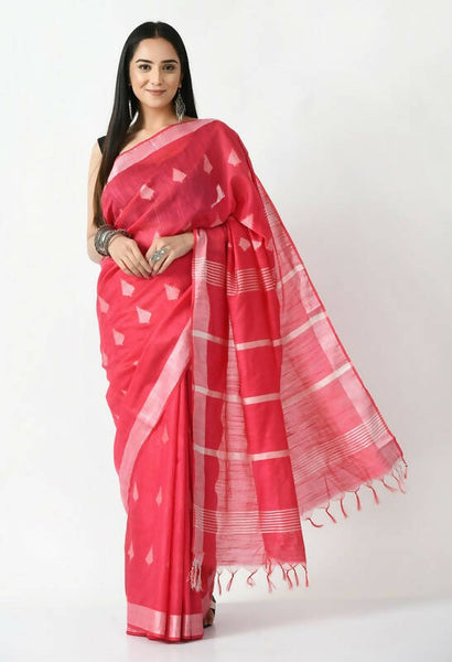 Mominos Fashion Moeza Rose Pink All Over Buti Handloom Silk Saree with unstitched Blouse piece - Distacart