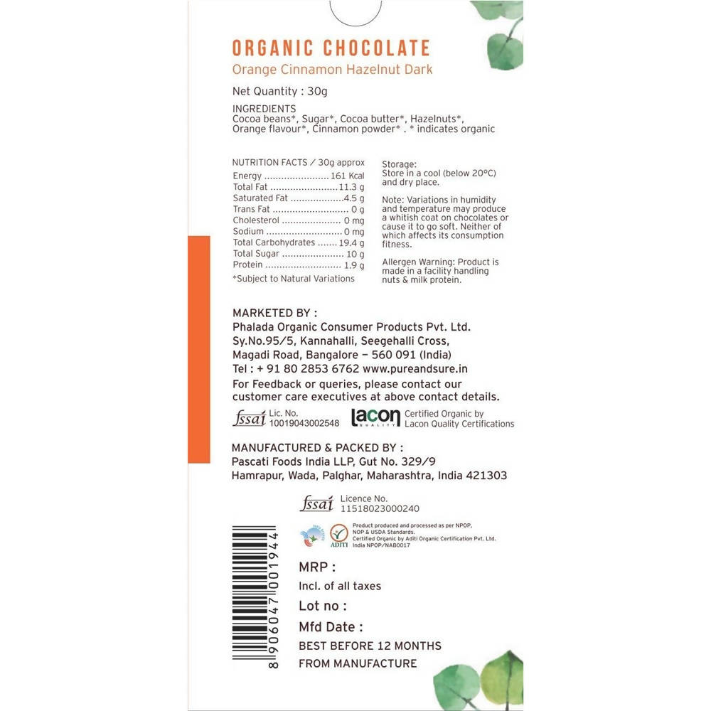 Organic Chocolate Orange Cinnamon Hazelnut Dark