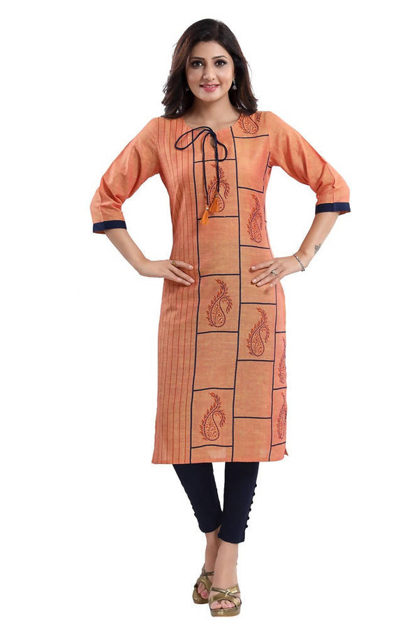 Snehal Creations Saffron Gold South Cotton Block Print Kurta - Distacart