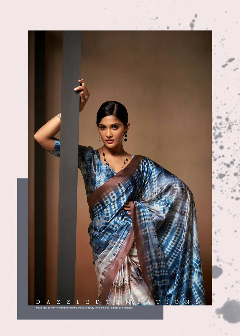 Blue Satin Digital Printed Saree with Unstitched Blouse Piece - Jodha - Distacart