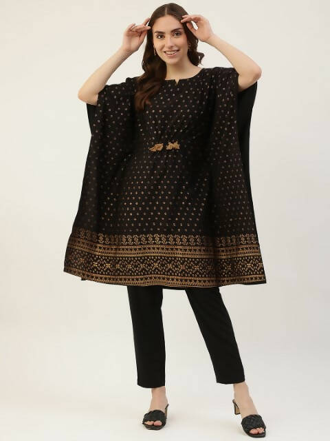 FIORRA Women's Black Poly Crepe Kaftan Type Kurta Set - Distacart