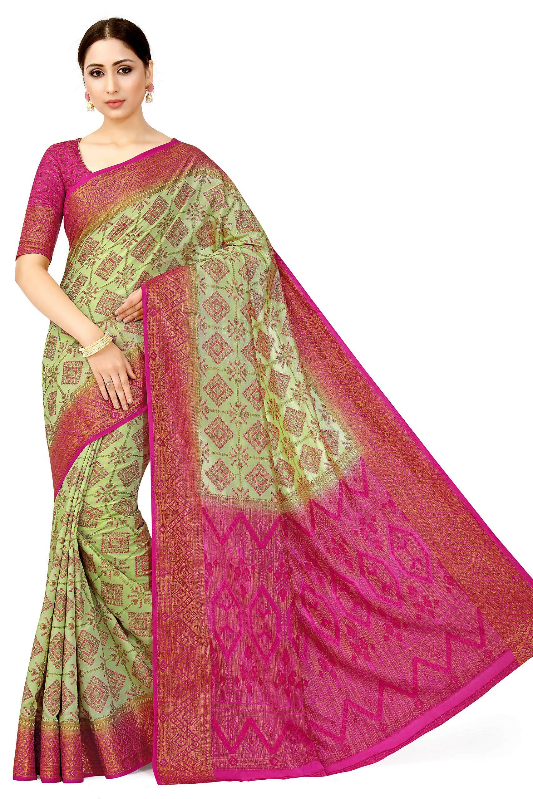 Mimosa Women's Patola Style Art Silk Green Saree - Distacart