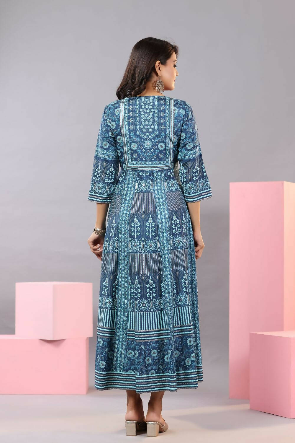 Juniper Women Blue Shantoon Floral Printed Maxi Dress - Distacart