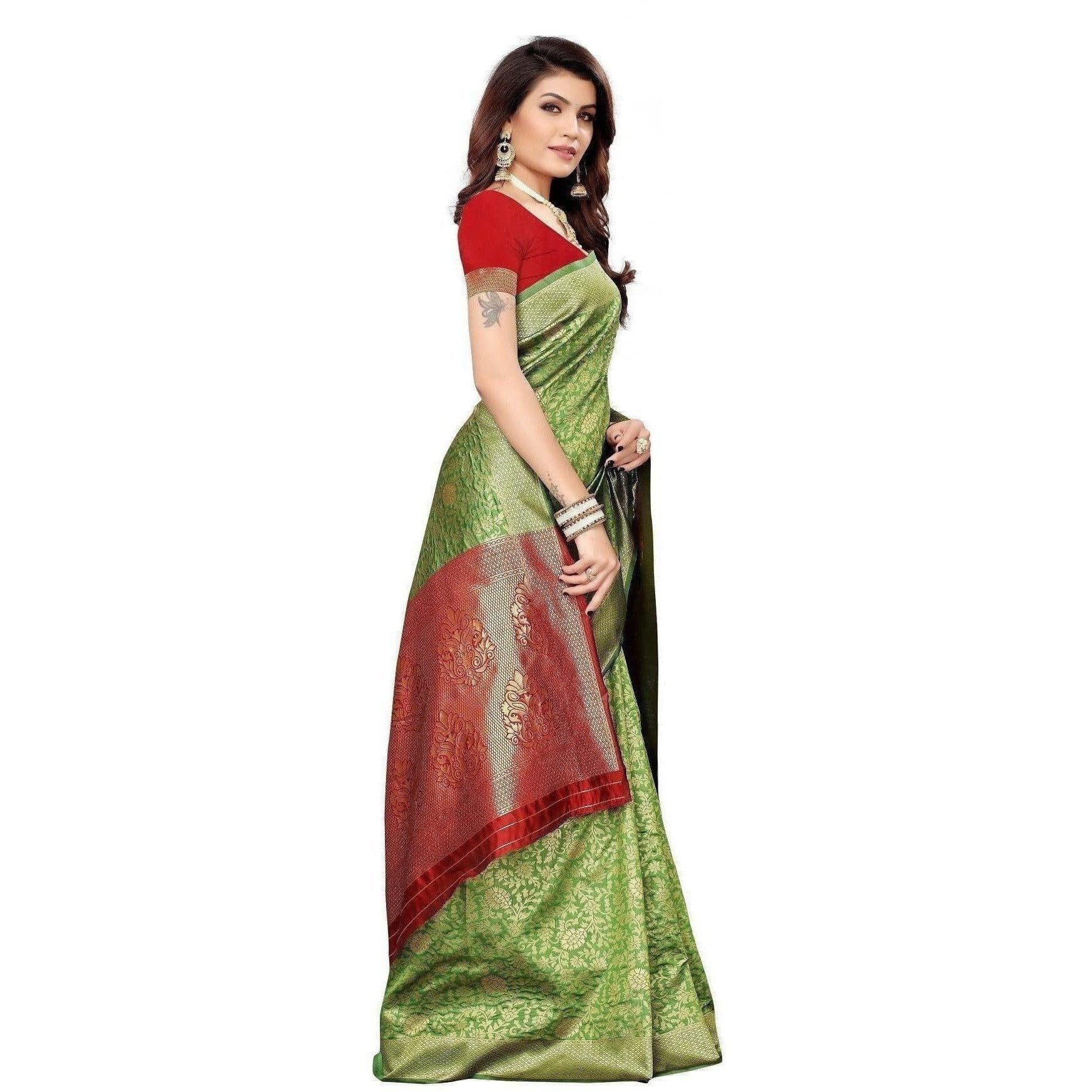 Vamika Banarasi Jaquard Mehandi Green Weaving Saree (BANARASI 08)