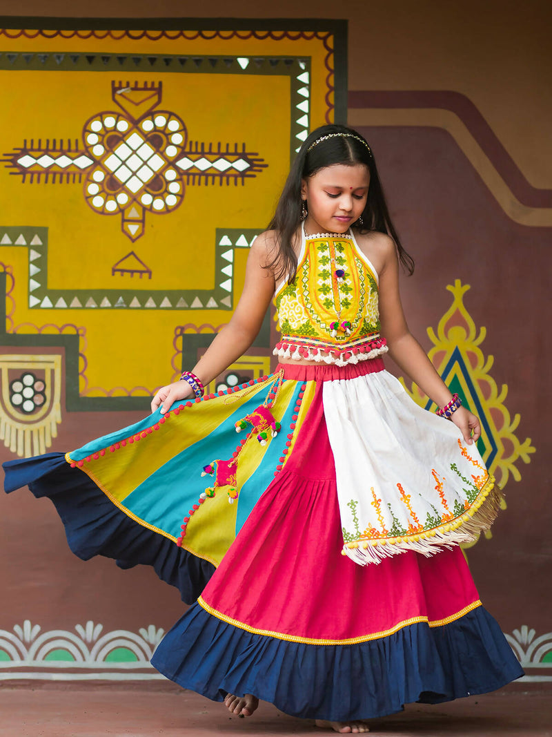 Halemons Ghoomar Fantasy Lime yellow Navratri Chaniya Choli Set For Girls - Distacart