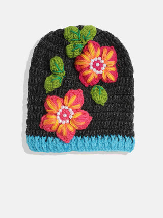 Chutput Kids Woollen Hand Knitted Flower And Beads Embellished Cap - Grey - Distacart