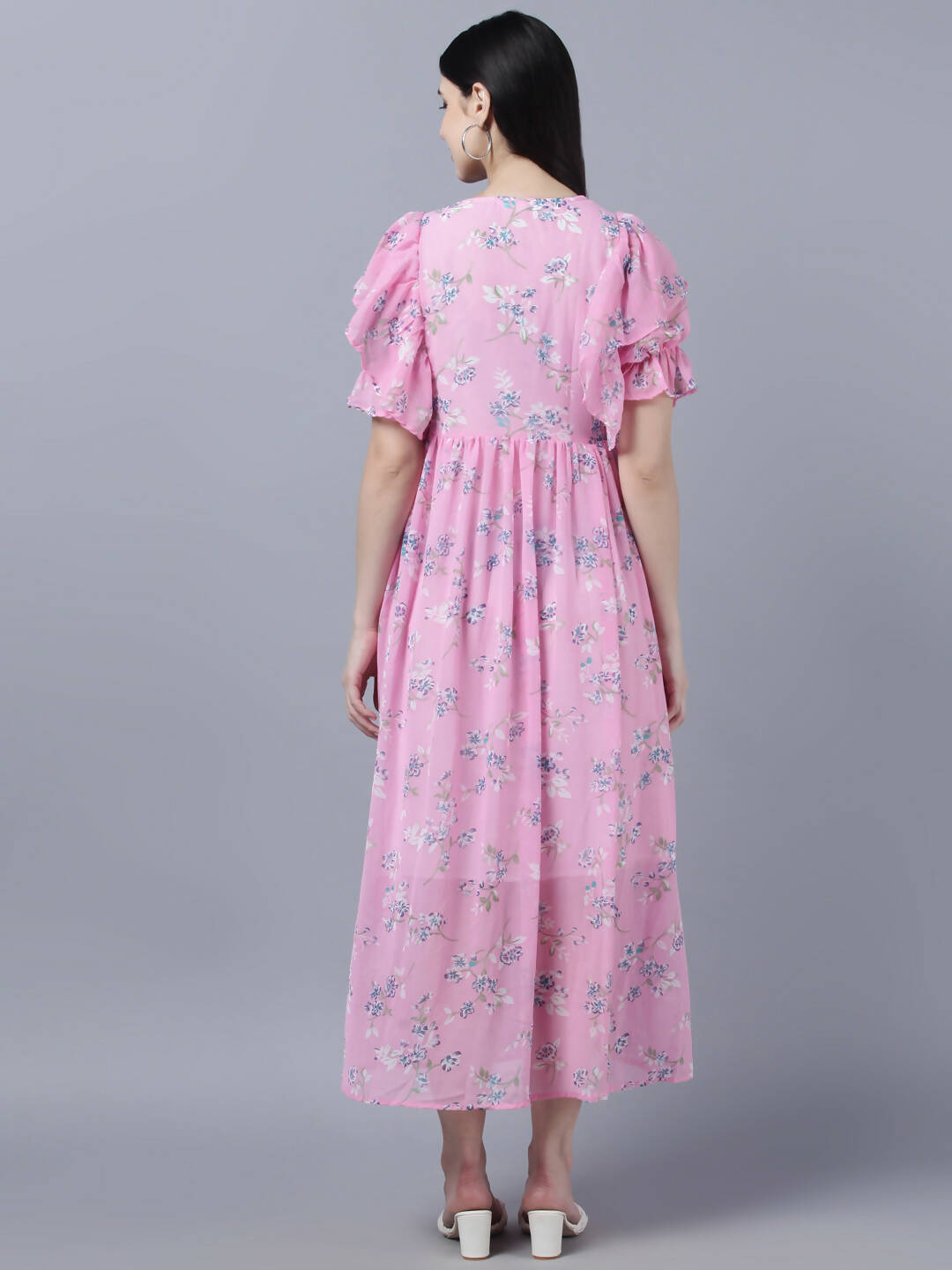 Myshka Women Pink Printed Fit and Flare Dress - Distacart