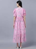 Thumbnail for Myshka Women Pink Printed Fit and Flare Dress - Distacart