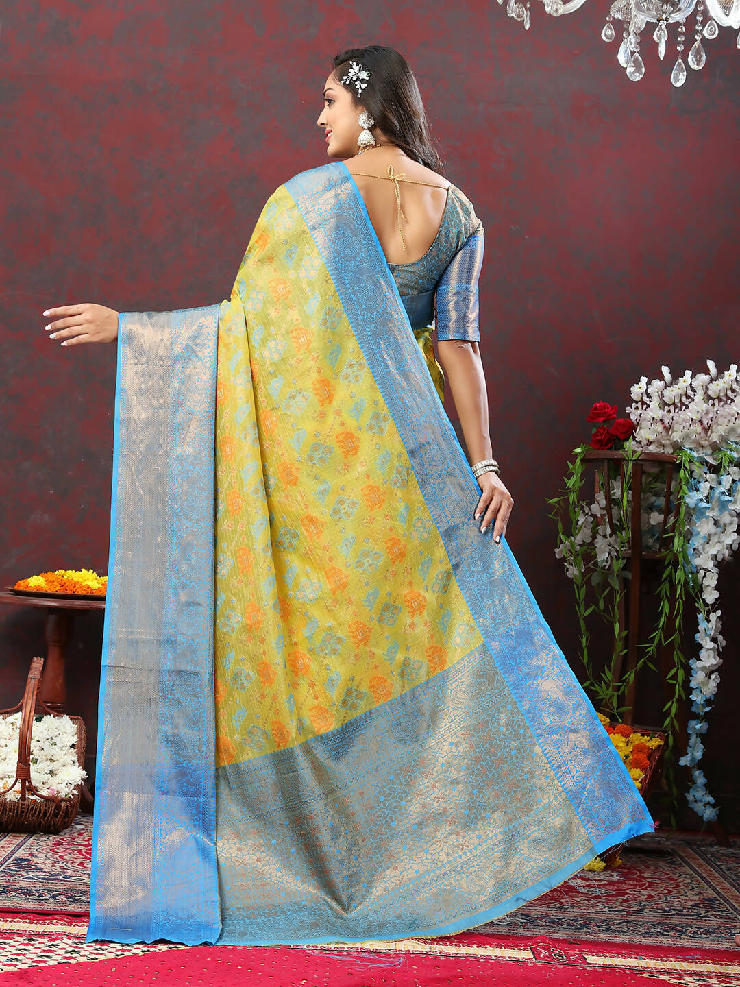 Lorenvalley Fashion Yellow Cotton Woven Design Zari Meenakari Weaving Saree - Distacart