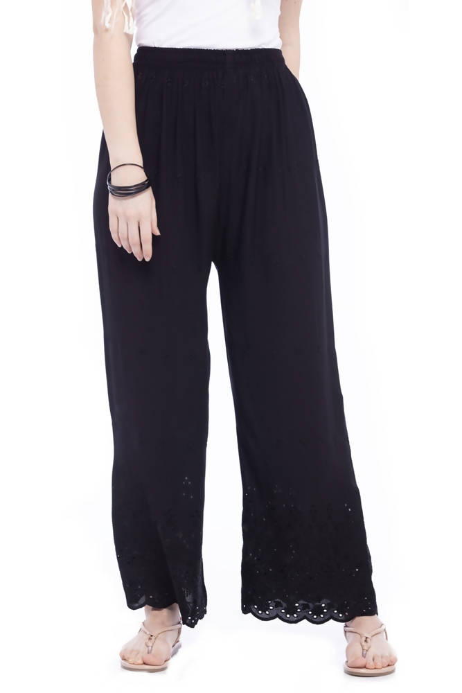 Mominos Fashion Reyon Cotton Black Embroidery Chikan Palazzo - Distacart