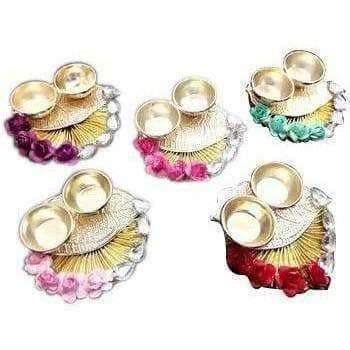Fancy Haldi Kumkum Holder with Flowers and Kundans - 1 Piece - Distacart