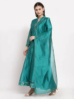 Thumbnail for Myshka Women's Green Silk Solid Full Sleeve Mandarin Neck Casual Anarkali Gown
