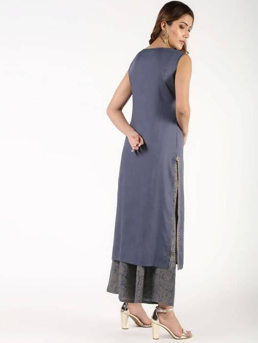 Aniyah Rayon Solid Pintucks Straight Grey Kurta (AN-154K)