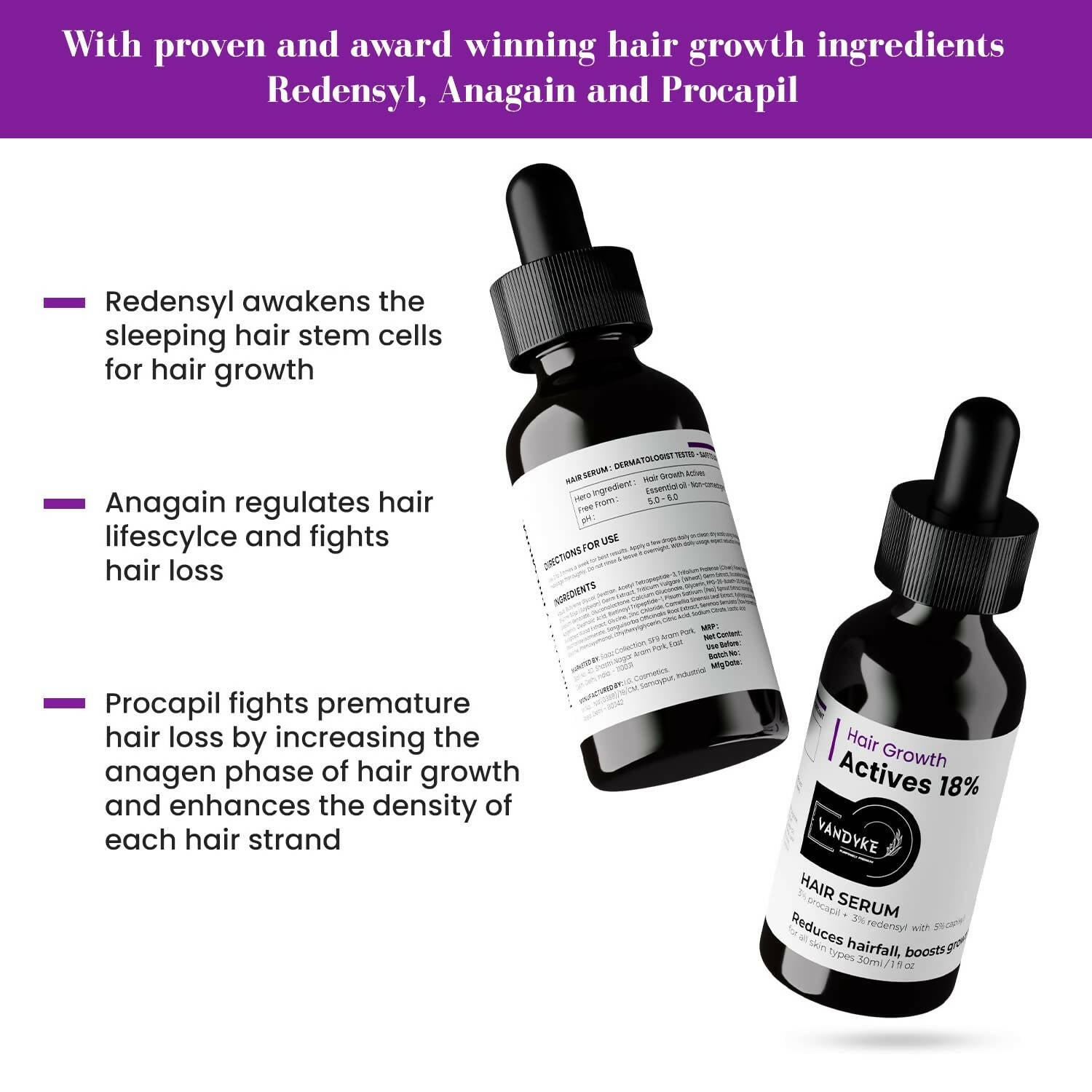 Vandyke Hair Growth Actives 18% Hair Serum - Distacart
