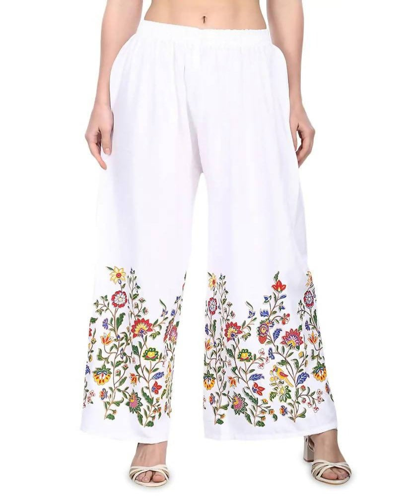 Mominos Fashion White Floral Design Palazzo
