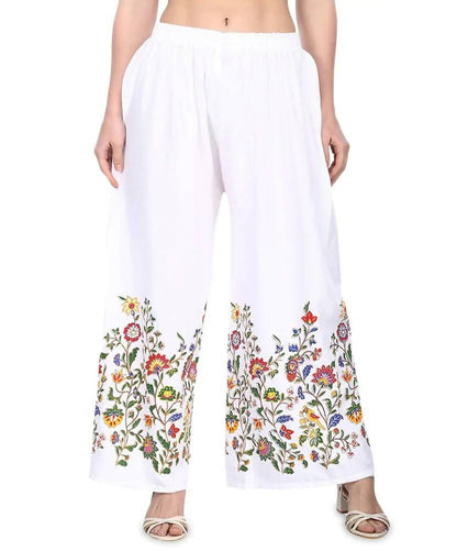 Mominos Fashion White Floral Design Palazzo