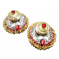 Thumbnail for Fancy Haldi Kumkum Holder With red and White Kundans 1- Piece - Distacart