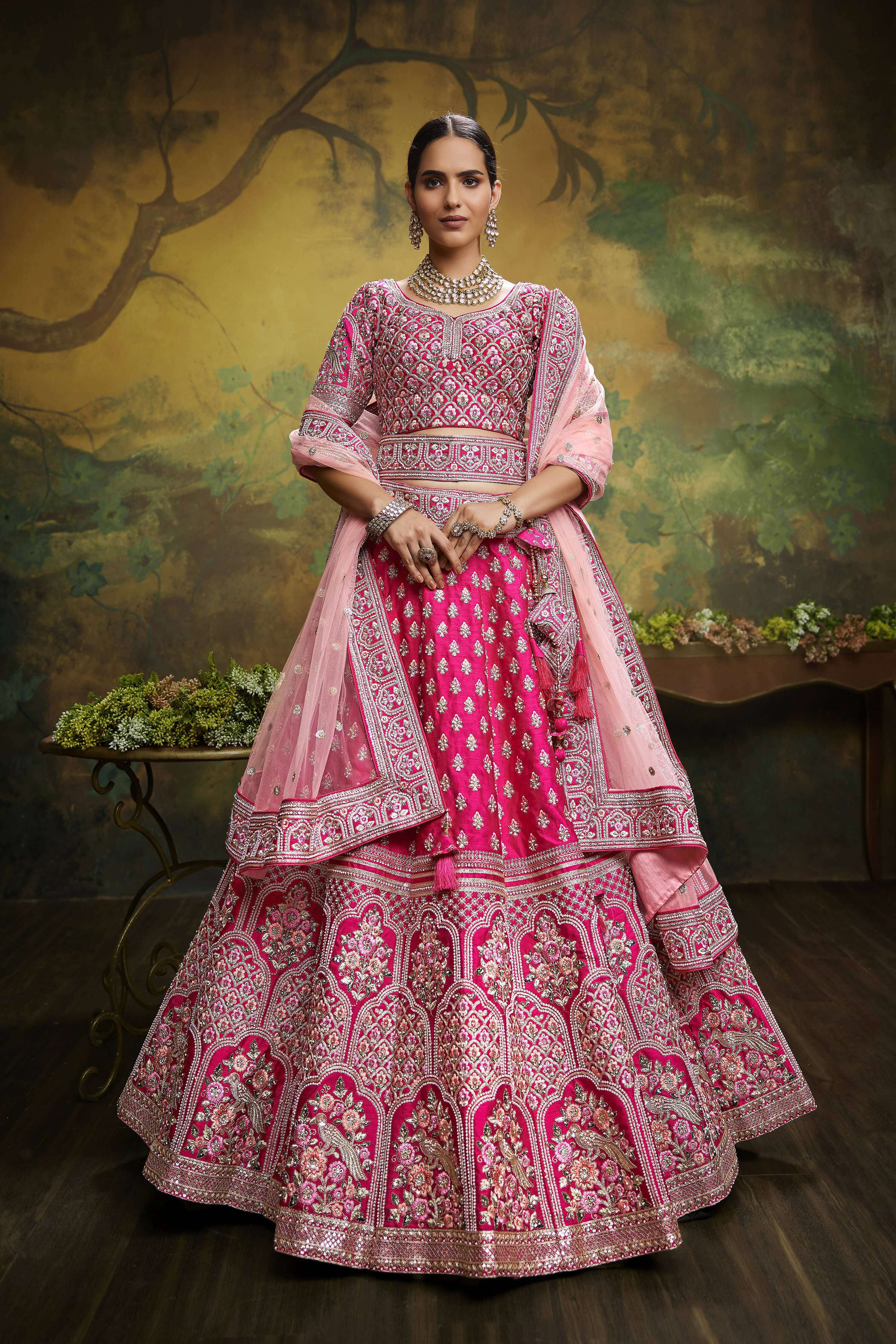 House of Panchhi Red Pure Silk Moti & Zarkan heavy embroidery Lehenga choli & Dupatta - Distacart