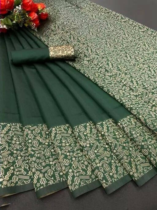 DEIANA'S Beautiful Golden Jari with New Design Soft Lichi Silk Saree - Green - Distacart