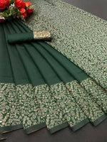 Thumbnail for DEIANA'S Beautiful Golden Jari with New Design Soft Lichi Silk Saree - Green - Distacart