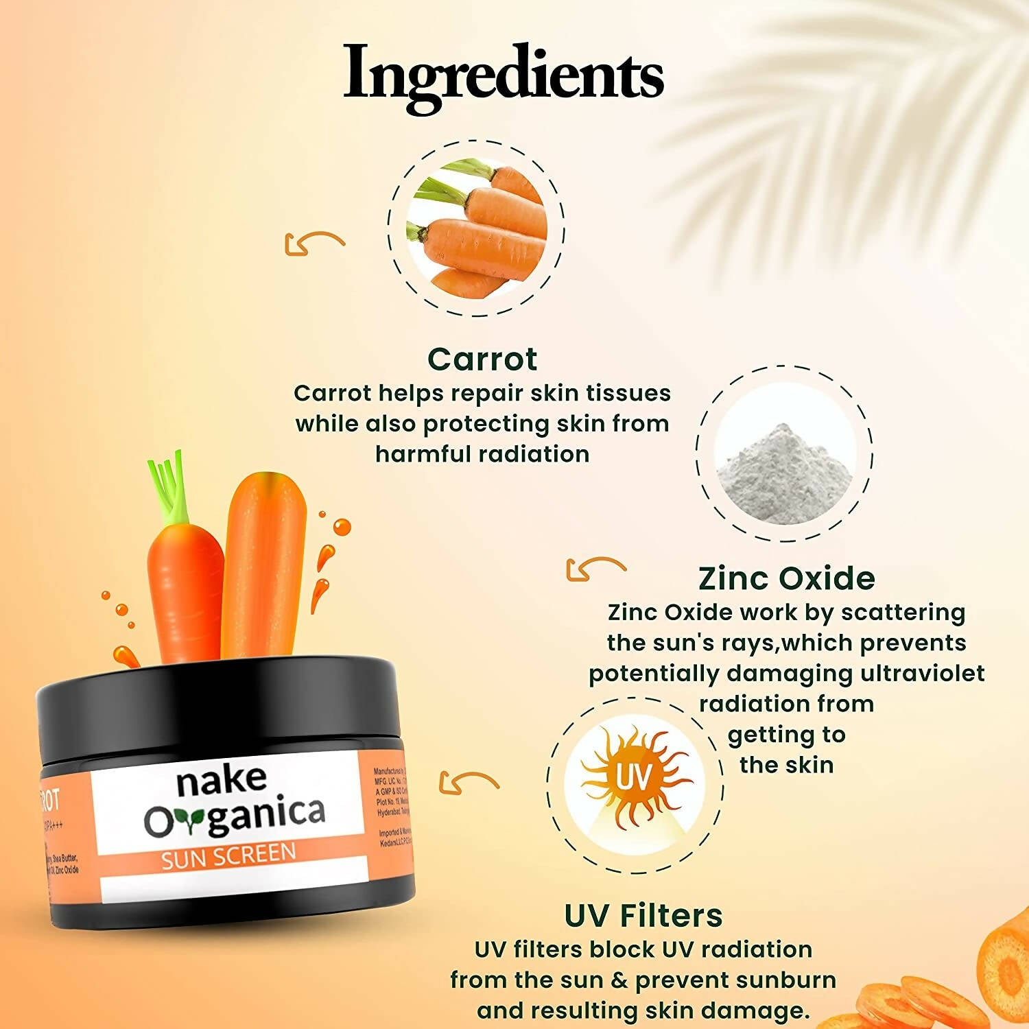 Nake Organica Carrot Sunscreen SPF40 PA+++ - Distacart