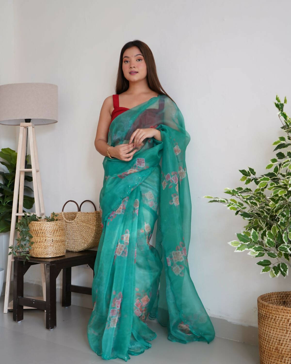 Vamsee Aqua Green Organza Saree - Distacart