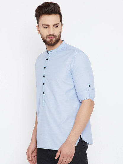 Even Apparels Blue Pure Cotton With Band Collar Men's Kurta - Distacart