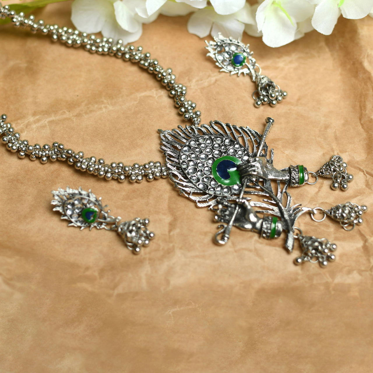 Mominos Fashion Johar Kamal Oxidised Silver-Plated Brass Finish Bansuri Long Necklace For Women (Silver) - Distacart