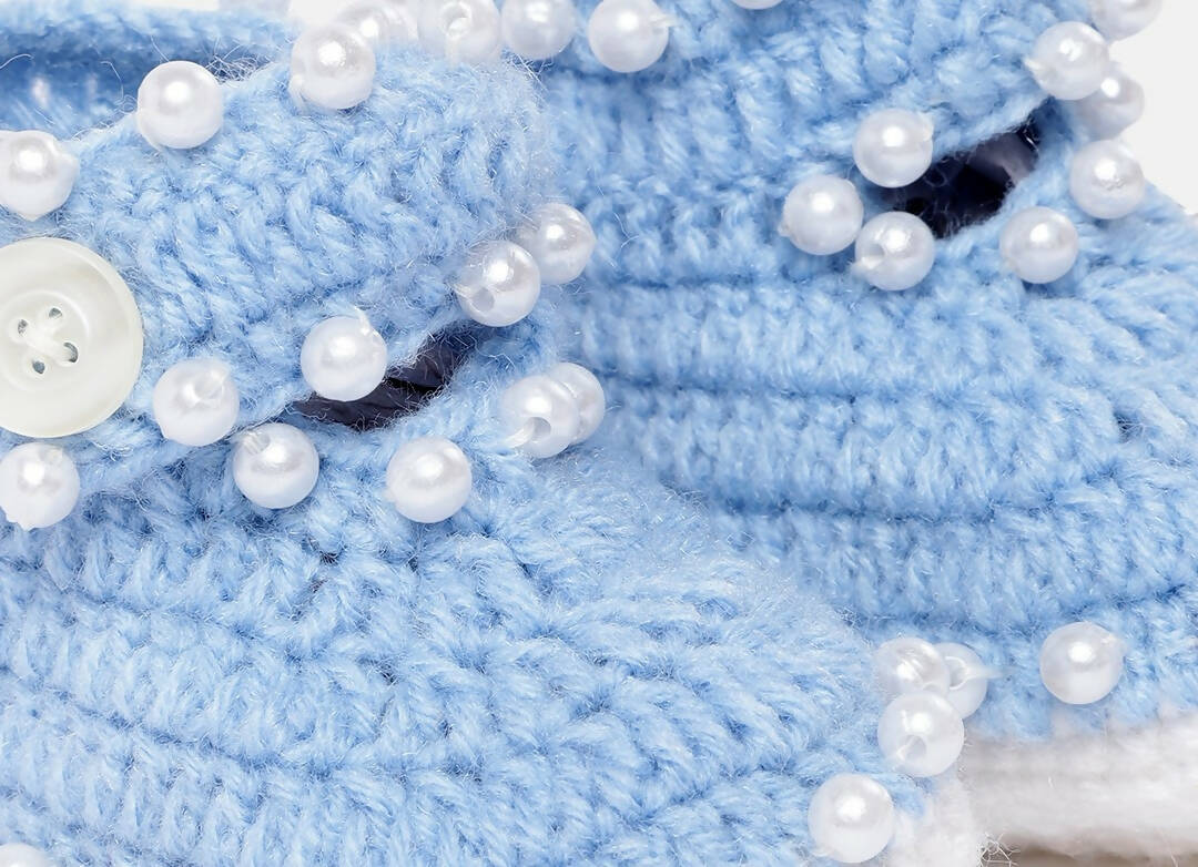 Chutput Kids Woollen Hand Knitted Self Desgin Detailed Booties - Blue - Distacart