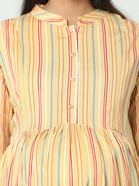 Thumbnail for Manet Three Fourth Maternity Dress Striped With Concealed Zipper Nursing Access - Yellow - Distacart