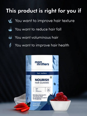 Man Matters Biotin Nourish Hair Gummies With Multivitamins (Sugar Free) - Strawberry Flavor
