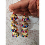 Thumbnail for Gold Color Umbrella Design With Multi Color Drops And Danglers Jhumka Earrings