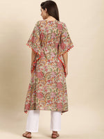 Thumbnail for Janasya Beige & Pink Floral Printed Floral Kaftan Kurta - Distacart