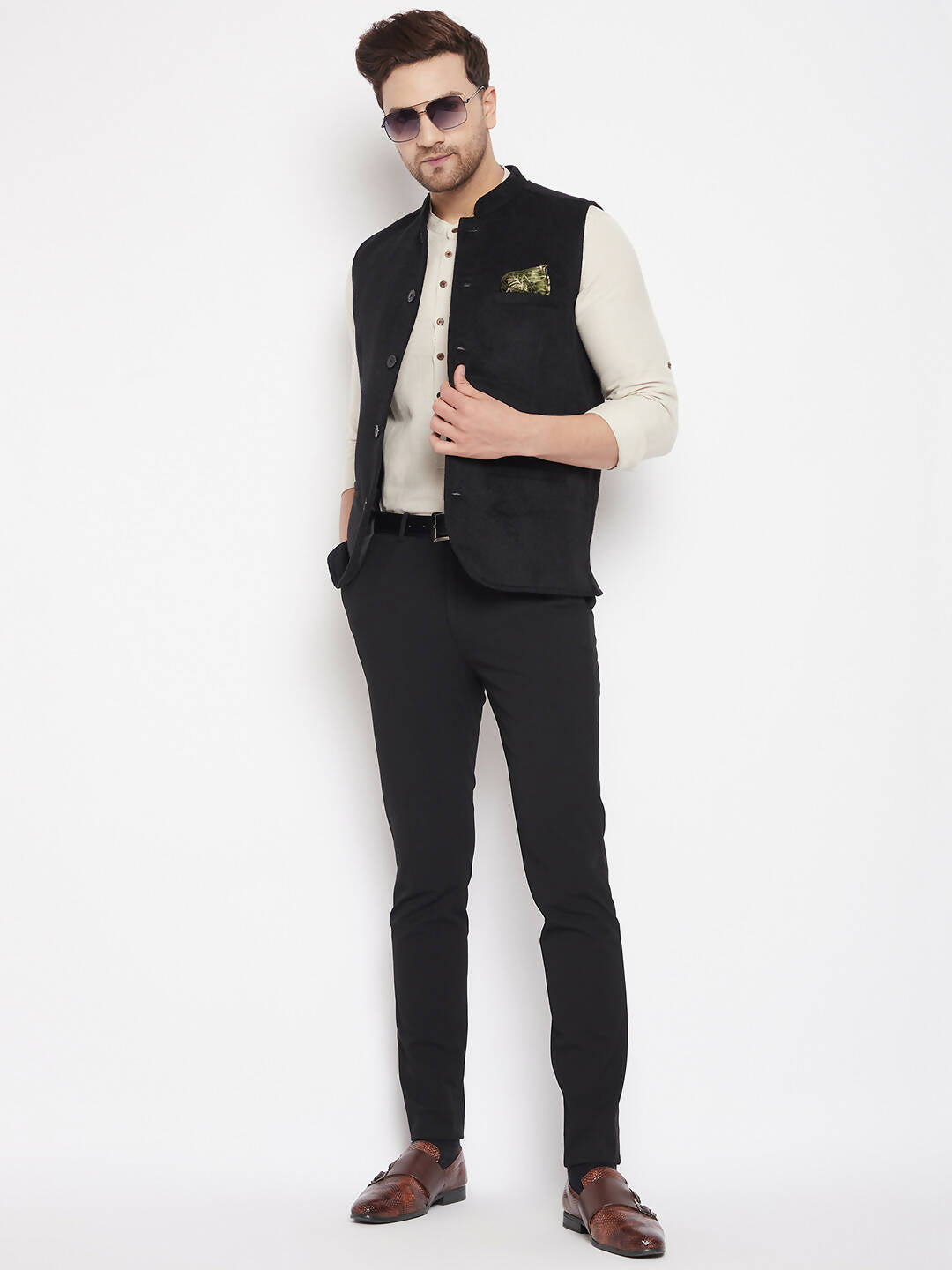 Even Apparels Black Wool Men Woven Nehru Jacket - Distacart