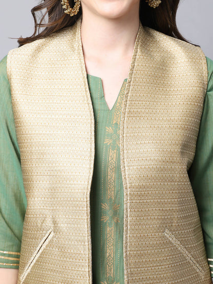 Even Apparels Beige Bansari Silk Open Front Gillet - Distacart