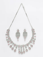 Thumbnail for NVR Women Silver Plated & Pink Cz Stone Handcrafted Jewellery Set - Distacart