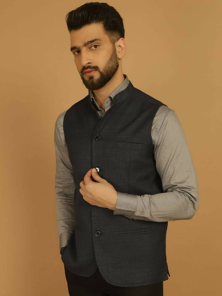 Even Apparels Nehru Jacket With Welt Pockets - Blue - Distacart