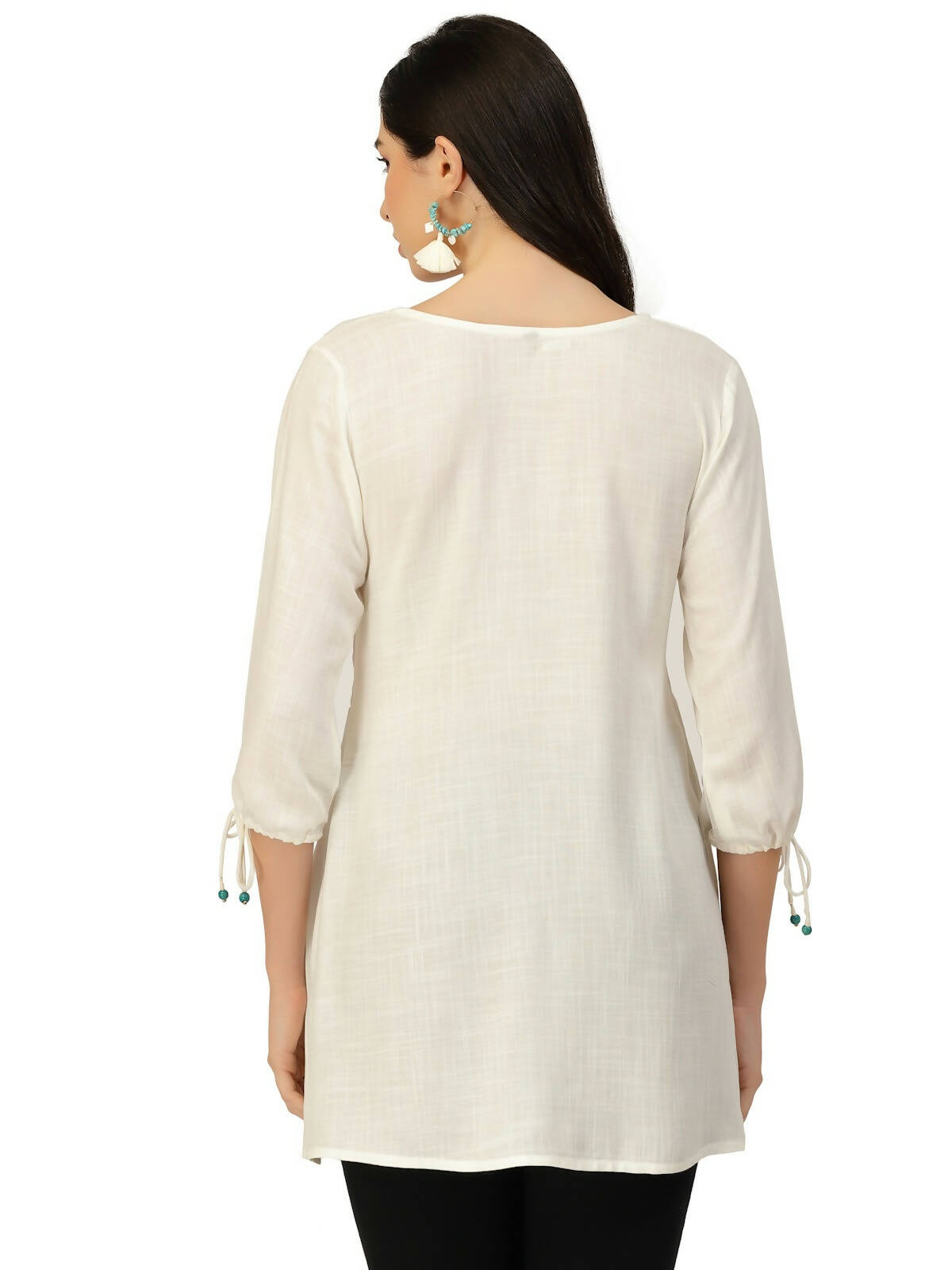 White Poly Rayon Floral Embroidered Top - Zeny - Distacart