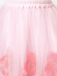 Thumbnail for Lil Drama Paris Nights Girls Pink 3D Flower Embellished Lehanga Top - Distacart