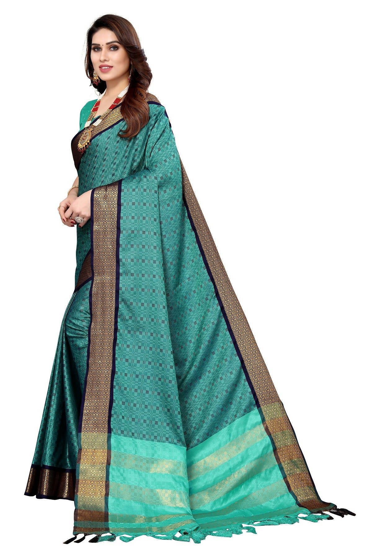 Vamika Weaving Rama Green Cotton Silk Saree - Distacart