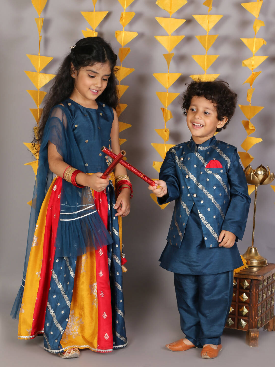 Lil Drama Boys Kurta Pyjama With Jacket Set - Teal Blue - Distacart
