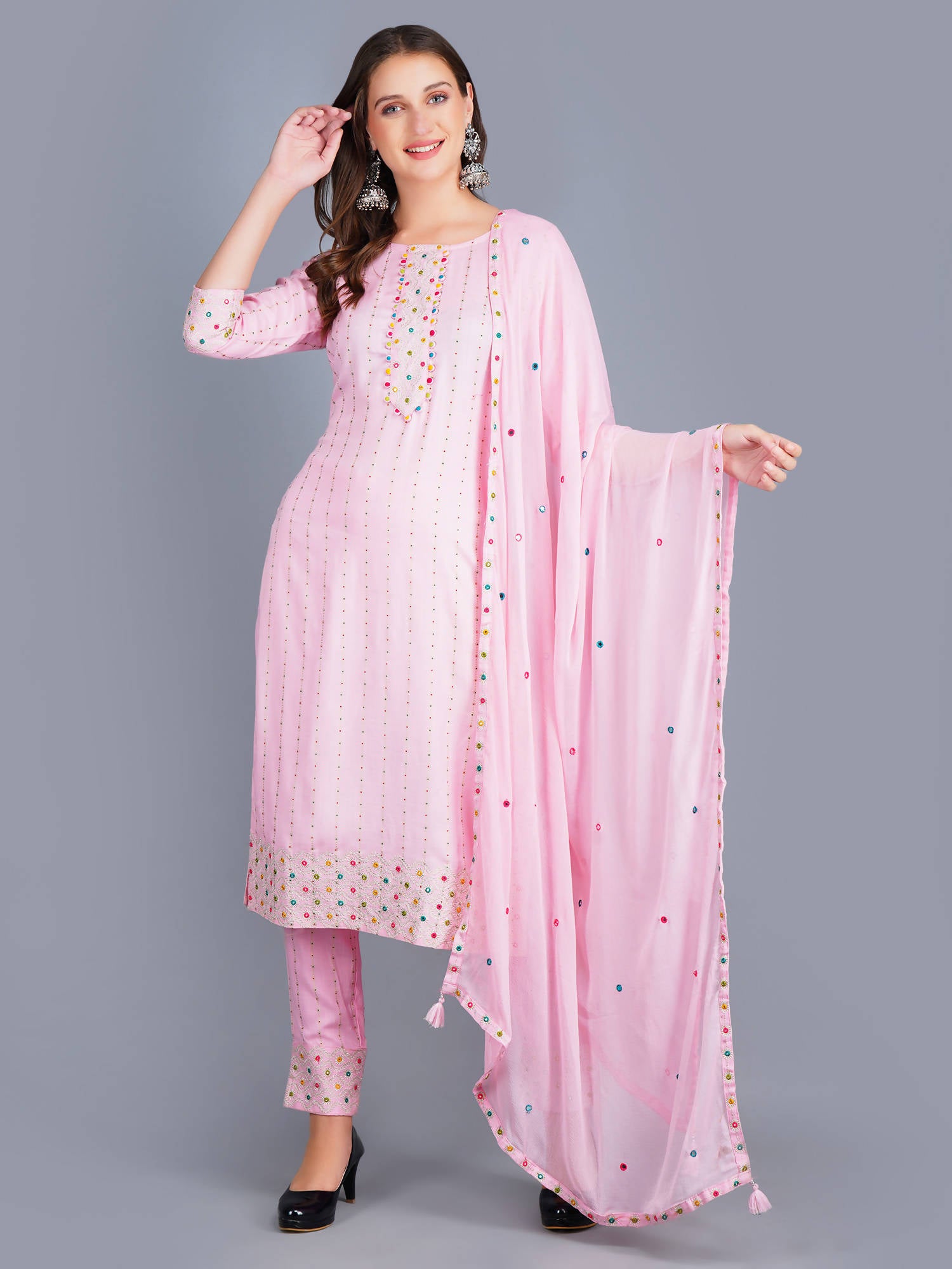 Shehnaai Pink With Gold Dot Print Suit - Distacart