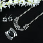 Thumbnail for Mominos Fashion Johar Kamal Oxidised Silver-Plated Stone Work Long Necklace Handicraft - Distacart